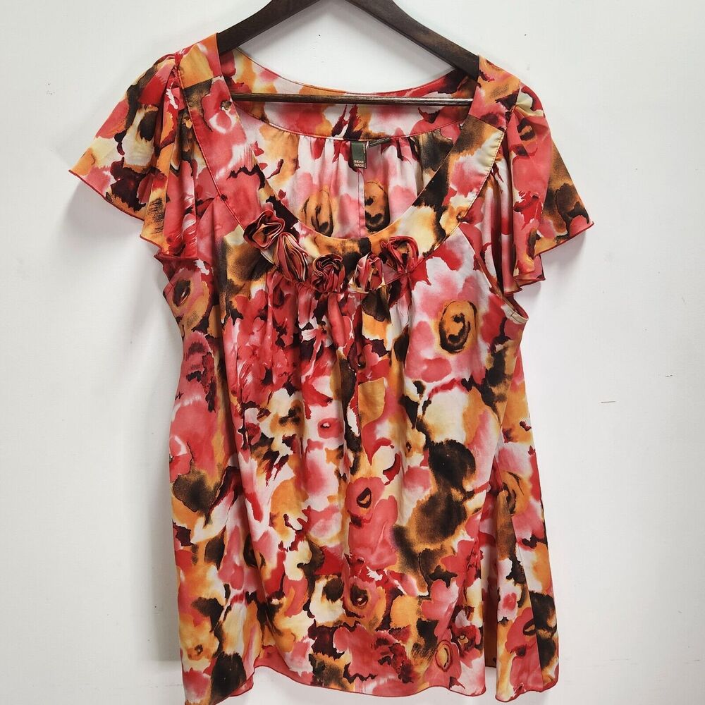 Sere Nade Floral Career Feminine Asymmetrical Blouse Size 2X Rosette Flowy